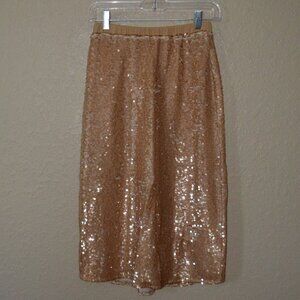 NWT $292 Sz XS Brazeau Tricot Gold Sequin Midi Skirt